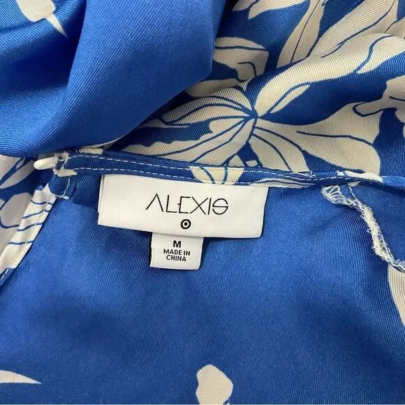 Alexis X Target Blue White Floral Long Sleeves Tiered Satin Mini Dress M - Picture 11 of 13